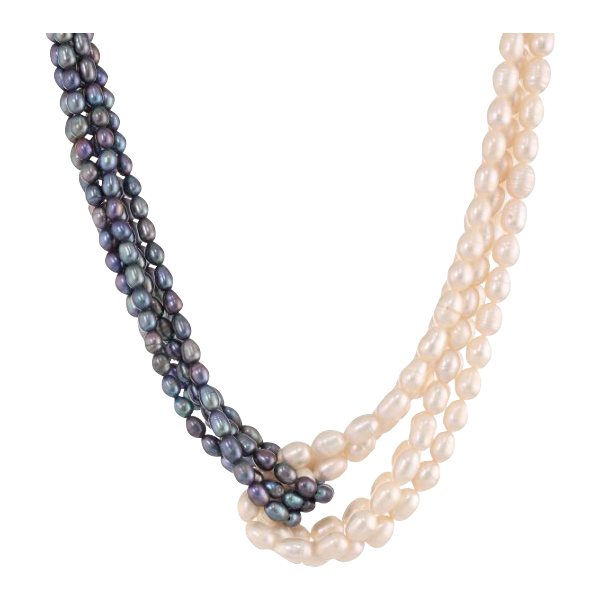 Multi-Strand Grey and White Freshwater Cultured Pearl Twisted Necklace