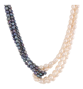 Multi-Strand Grey and White Freshwater Cultured Pearl Twisted Necklace
