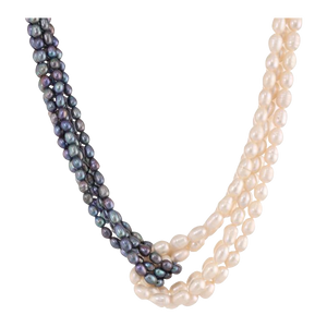 Multi-Strand Grey and White Freshwater Cultured Pearl Twisted Necklace