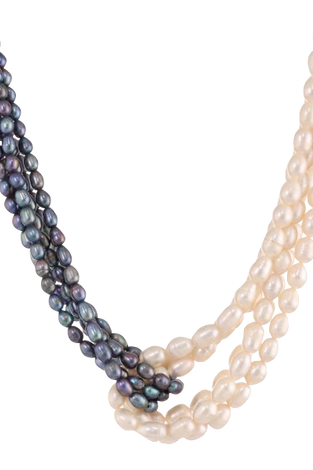 Multi-Strand Grey and White Freshwater Cultured Pearl Twisted Necklace