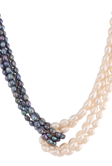 Multi-Strand Grey and White Freshwater Cultured Pearl Twisted Necklace