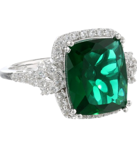 Sterling Silver Cushion Gemstone and Created White Sapphire Ring