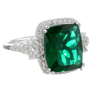 Sterling Silver Cushion Gemstone and Created White Sapphire Ring