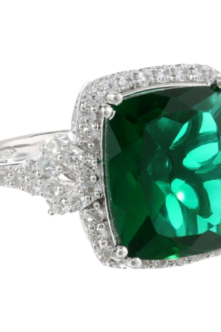 Sterling Silver Cushion Gemstone and Created White Sapphire Ring